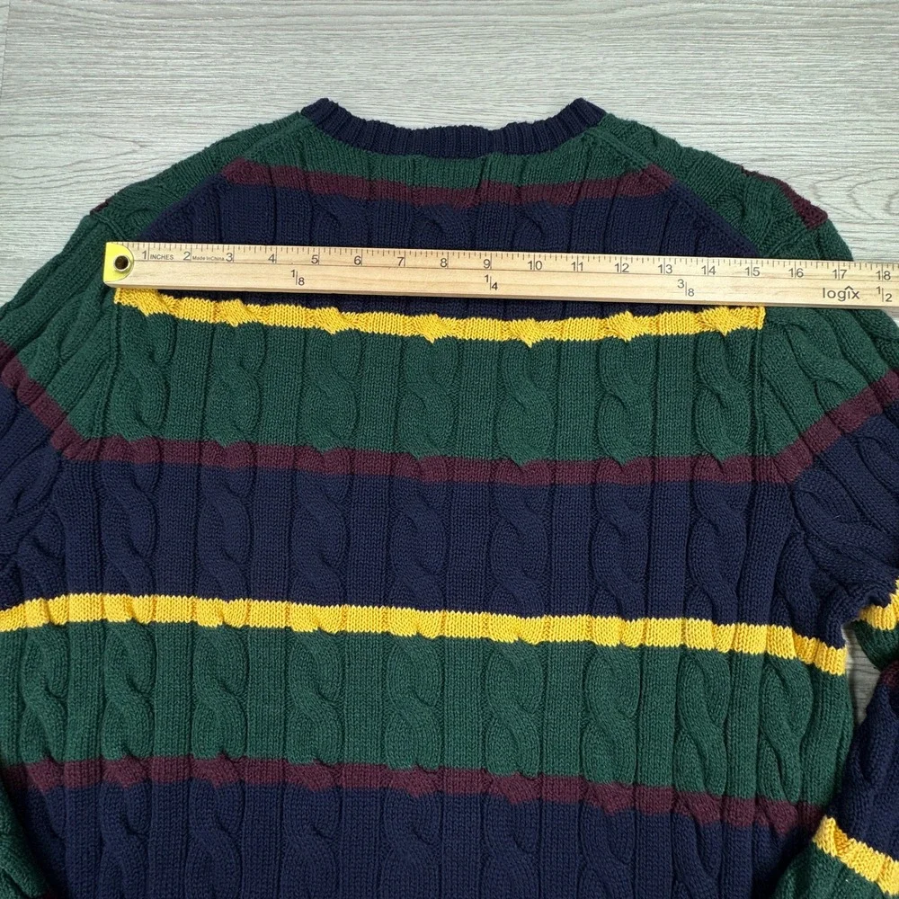 Polo Ralph Lauren Mens Cable Knit Striped Crewneck Sweater Cotton Medium